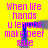 Yellow background with pink text reading 'When life hands u lemons make beef stew' and a blue pixelated shape in the center.