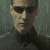 Six identical pixelated frames of a person in dark clothing against a gray background, arranged in two with three each