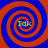 Four identical spiral patterns arranged in a , each containing green text reading "Idk" at the center against a blue and red background