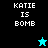 Pixelated text "KATIE IS BOMB" appears on four colored backgrounds with a star icon changing color and position.