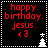 Red pixelated text on black background reads 'happy. birthday. jesus. <3.' with white star and tree icons, animated between two states.