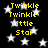 Black background with white stars and yellow text reading "Twinkle Twinkle Little Star" in pixelated font.