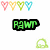 Four pixelated heart icons in pink, yellow, green, and cyan above a black rectangular banner with 'RAW' text and a small green bell icon below.
