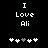 Black background with white pixelated text "I Love Ali" and five heart symbols below, where the third heart is grayed out in one view.