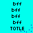 Pixelated text and blue dots on cyan background, with 'bff' repeated vertically in two and 'TOTLE' appearing twice at specific