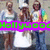 Three pixelated figures stand side-by-side with a bright purple banner displaying green text across the middle.