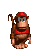 Pixel art monkey in red cap and shirt performing multiple actions including standing, turning, bending, and holding red boxing gloves against gray background.
