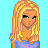 Pixel art contact sheet showing four frames of an animated icon featuring a blonde cartoon woman with blue top and pink pants, each frame displaying different body parts or text overlays on light blue background.