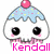 Pixelated cartoon cupcake with blue frosting and pink cherry, green dinosaur with heart above it, and text reading 'Kendall & Dylann' in pink.