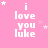 Pink background with white pixelated text 'i love you luke' and scattered star symbols in various positions across the frame.
