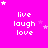Bright pink background with white pixelated text "live laugh love" repeated in a , surrounded by small white and pink star shapes