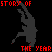 Four identical pixelated figures in dynamic poses with red text reading "STORY OF THE YEAR" on a black background.
