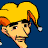 Animated sequence of a cartoon character with yellow hair and orange accents, showing facial expression changes against a dark blue background.