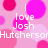 Pixelated pink background with large magenta circles and white text reading "I love Josh Hutcherson" in blocky font.