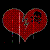 Static pixel art of a red heart with visible cracks and dripping effects on black background.