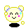Two pixelated cartoon animal heads with yellow outlines, blue diamond patterns on ears, pink cheeks, and black eyes; one head has a light blue star near its cheek while the other has a small white square below it.