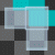 Pixelated static image with overlapping translucent squares on a checkered background of dark gray and black with light gray dots.