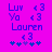 Pixelated blue text and symbols on bright pink background with animated star pattern change.