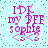 Pixelated text in pink and blue on a light blue background with scattered blue dots.