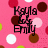 Pink polka-dot background with brown, white, and red circles; black text reads 'Kyla loves Emily' and 'Best friends forever.'
