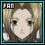 Four pixelated anime-style headshots of a character with blonde hair and green eyes, each in a colored border with 'FAN' text above.