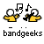 Two pixelated figures in yellow shirts hold musical notes against a gray background with "bandgeeks" text below.