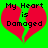 Two identical pixelated red broken hearts on a bright green background with black text reading "My Heart is Damaged" in a retro digital style.