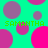 Green background with overlapping pink and purple circles, green text reading "SAMANTHA" repeated twice.