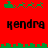 Red background with green pixelated shapes and black text reading 'kendra' in two , showing animation changes between frames