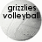 Pixelated circular icon with grayscale volleyball background and black text reading 'grizzlies volleyball' in two lines.