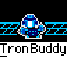 Animated contact sheet showing multiple frames of a Tron-themed buddy icon with blue robot characters on grid backgrounds and repeating text labels.