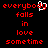 Red pixelated text on black background with a white and red animated icon above the word 'everybody'.