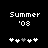 Pixelated text 'Summer '08' above five heart icons on black background, with one gray heart in the center.