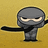 Pixelated character with gray mask and black clothing stands against yellow background, arms extended in a pose.