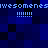 Pixelated blue and black with repeated 'awesomeness' text and exclamation marks in light blue