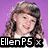 Three distinct views of a person with long brown hair in different settings and poses, each labeled 'EllenP5 x' at the bottom.