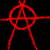 Three identical anarchy symbol icons in red, blue, and green arranged on a black background with a gray rectangle partially visible.