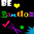 Pixelated digital artwork with multicolored text and symbols on a black background, including 'BE', a yellow heart, 'Random', checkmark, star, and abstract shapes.