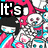 Pixelated collage of pink mushrooms, white skulls, and bold text fragments on a cyan and white background.