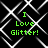Green text reading "I Love Glitter!" appears over a black background with white geometric lines, with visible animation changes across frames.