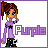 Pixel art character with brown ponytail, blue eyes, purple long-sleeve shirt, black pants, and 'Purple' text on white background.