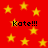 Red background with yellow stars and repeated "Kate!!!" text in black pixelated font across four positions.