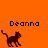 Pixelated dark brown cat walking left on orange background with 'Deanna' text above; one instance shows partial gray overlay.
