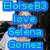 A pixelated image of a woman with long dark hair wearing a white top, with blue text overlays reading 'Eloise B3', 'love', 'Selena', 'Gomez' in sequence.