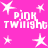 Pixelated pink background with white text and stars, featuring repeated 'PINK TWILIGHT' text and star shapes in a