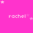 A bright pink background with repeated white text 'rachel' and scattered white stars in various sizes and positions.