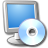 Pixelated icon shows a silver computer monitor with blue screen and light blue CD/DVD disc in foreground.