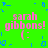 Green background with pink text reading 'sarah gibbons!' and blue pixelated shapes scattered around.