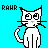 Pixelated white cat with pink nose and black whiskers on cyan background, each frame labeled "RAHR" above the cat.