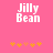 Pixelated text 'Jilly Bean' in white on pink background with orange star-like shapes below, showing animation change between frames.